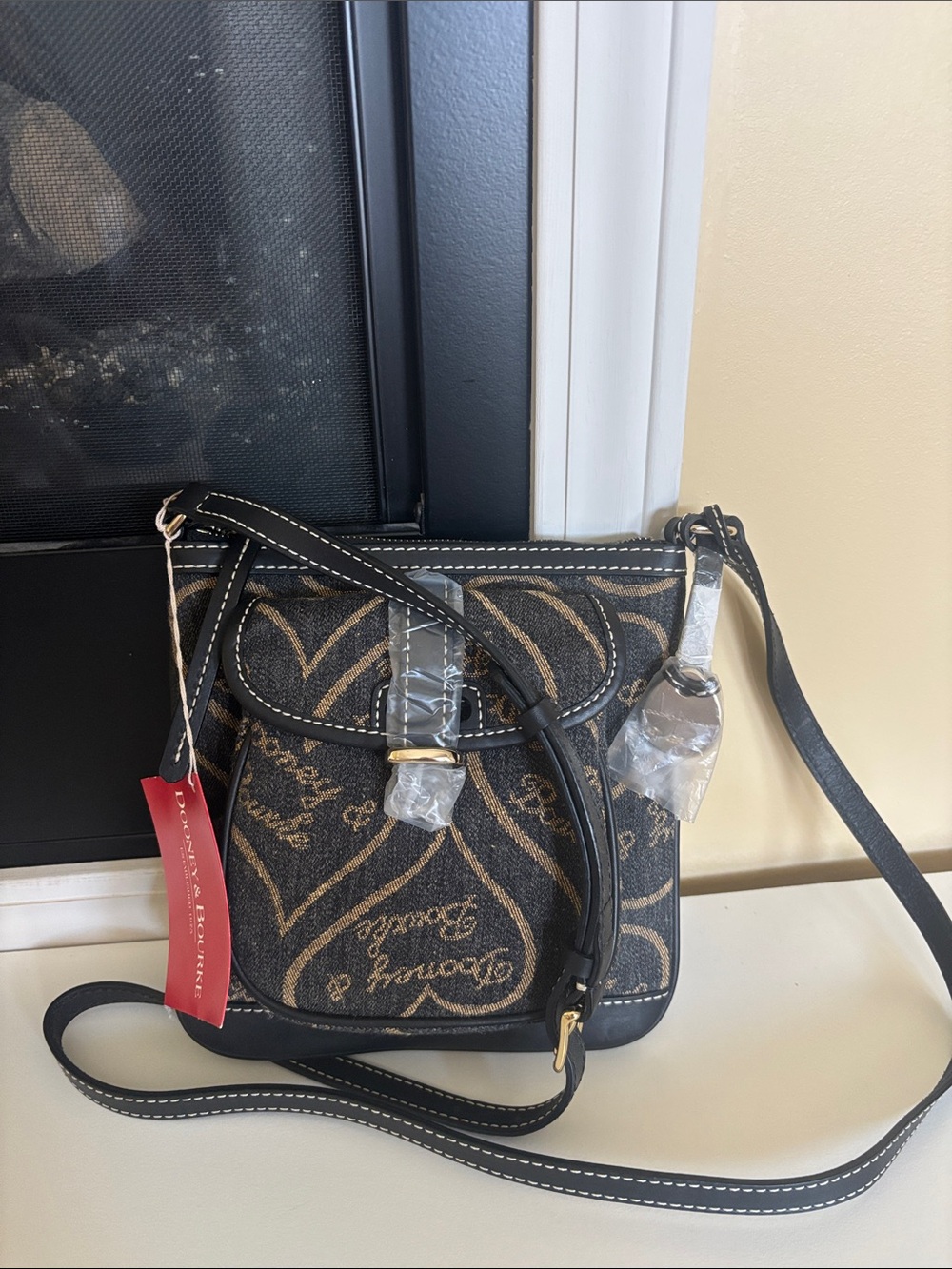 Dooney & Bourke Black and Brown Signature Heart Letter Bag